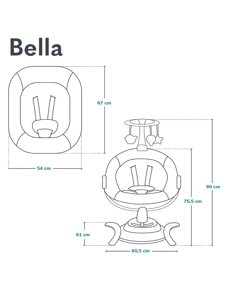 Balancelle Électrique 360° LIONELO Bella - Léger - 12 mélodies - 6 modes - Télécommande Gris Blanc - Kiabi