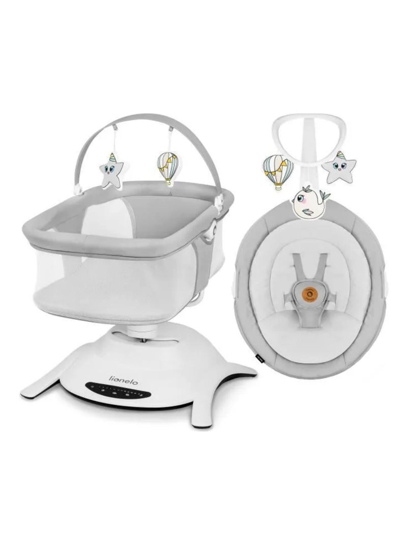 Balancelle et Nacelle Électrique 360° LIONELO Bella Set - 12 mélodies - 6 modes - Télécommande Blanc Gris Blanc - Kiabi