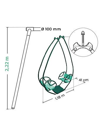 Balancelle face à face double pour portique bois rond