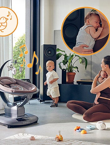 Balancelle Transat Électrique LIONELO Blossom - Revêtement 60% bambou - 5 mouvements - Télécommande