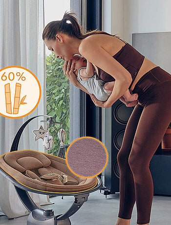 Balancelle Transat Électrique LIONELO Blossom - Revêtement 60% bambou - 5 mouvements - Télécommande