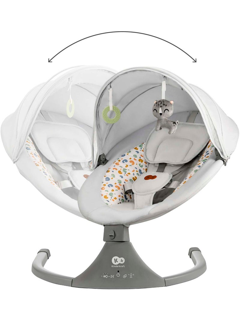 Balancelle-Transat Kinderkraft LUMI 2 Électrique avec Bercement Latéral, 12 Mélodies et Moustiquaire Gris clair - Kiabi