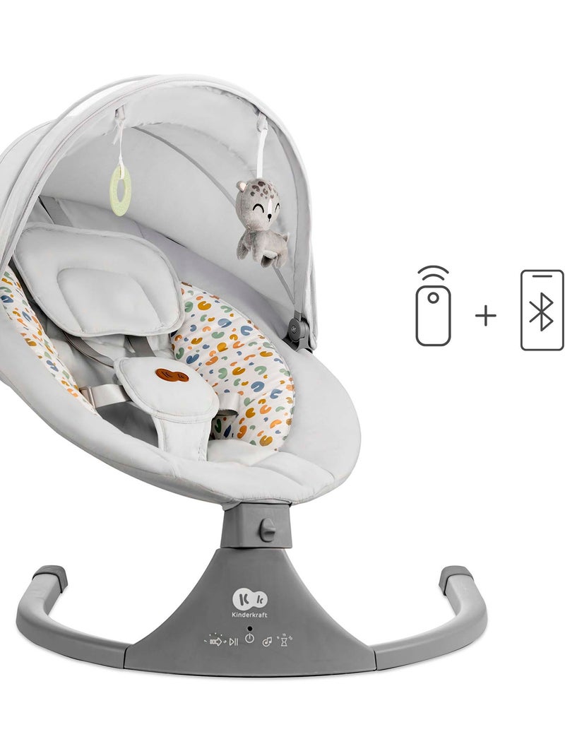 Balancelle-Transat Kinderkraft LUMI 2 Électrique avec Bercement Latéral, 12 Mélodies et Moustiquaire Gris clair - Kiabi