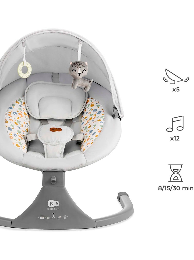 Balancelle-Transat Kinderkraft LUMI 2 Électrique avec Bercement Latéral, 12 Mélodies et Moustiquaire Gris clair - Kiabi