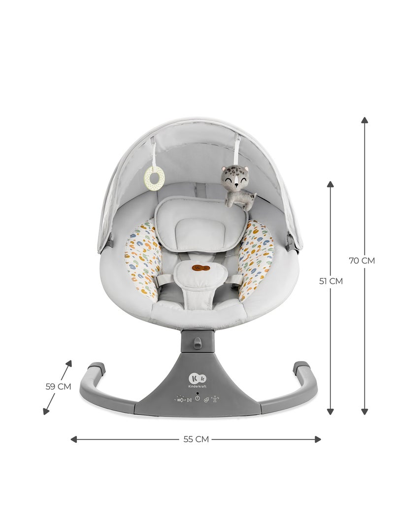 Balancelle-Transat Kinderkraft LUMI 2 Électrique avec Bercement Latéral, 12 Mélodies et Moustiquaire Gris clair - Kiabi