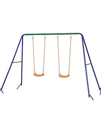 Balançoire 2 agrès portique avec 2 balançoires vert bleu orange