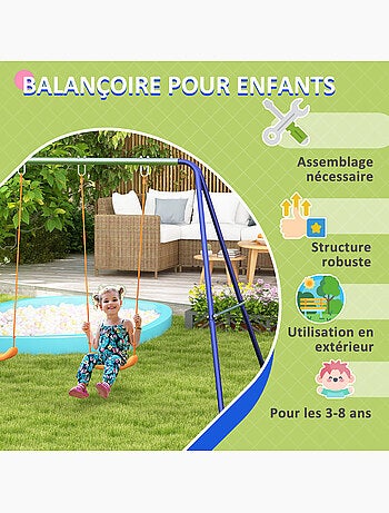 Balançoire 2 agrès portique avec 2 balançoires vert bleu orange