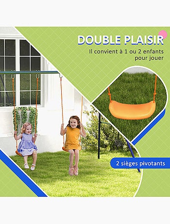 Balançoire 2 agrès portique avec 2 balançoires vert bleu orange