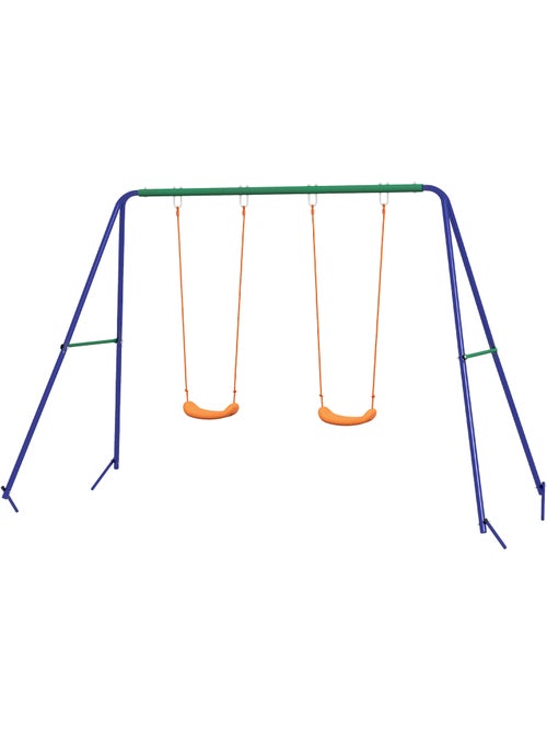 Balançoire 2 agrès portique avec 2 balançoires vert bleu orange - Kiabi