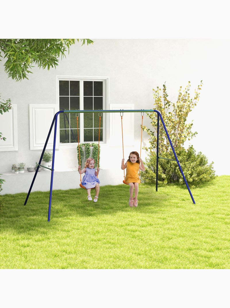 Balançoire 2 agrès portique avec 2 balançoires vert bleu orange Bleu Bleu - Kiabi