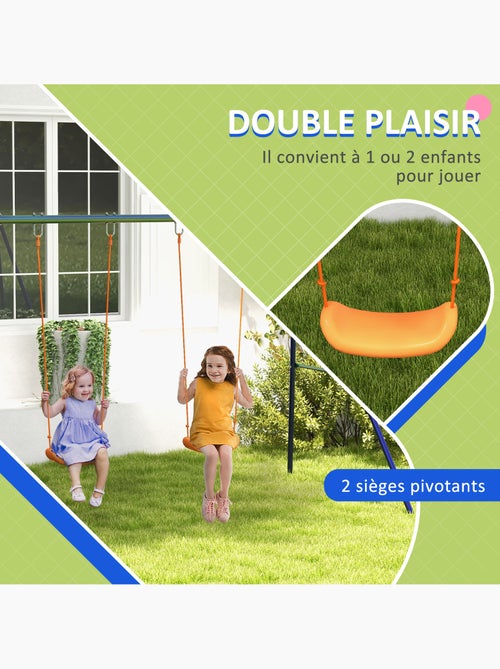 Balançoire 2 agrès portique avec 2 balançoires vert bleu orange - Kiabi