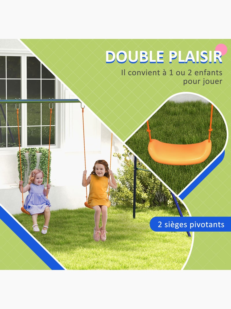 Balançoire 2 agrès portique avec 2 balançoires vert bleu orange Bleu Bleu - Kiabi