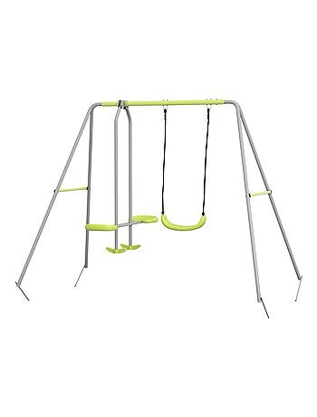 Balançoire 2 agrès portique avec balançoire et face à face gris vert