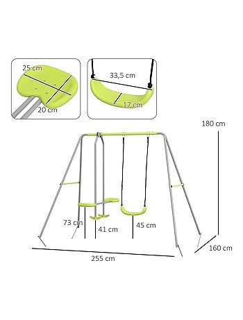 Balançoire 2 agrès portique avec balançoire et face à face gris vert