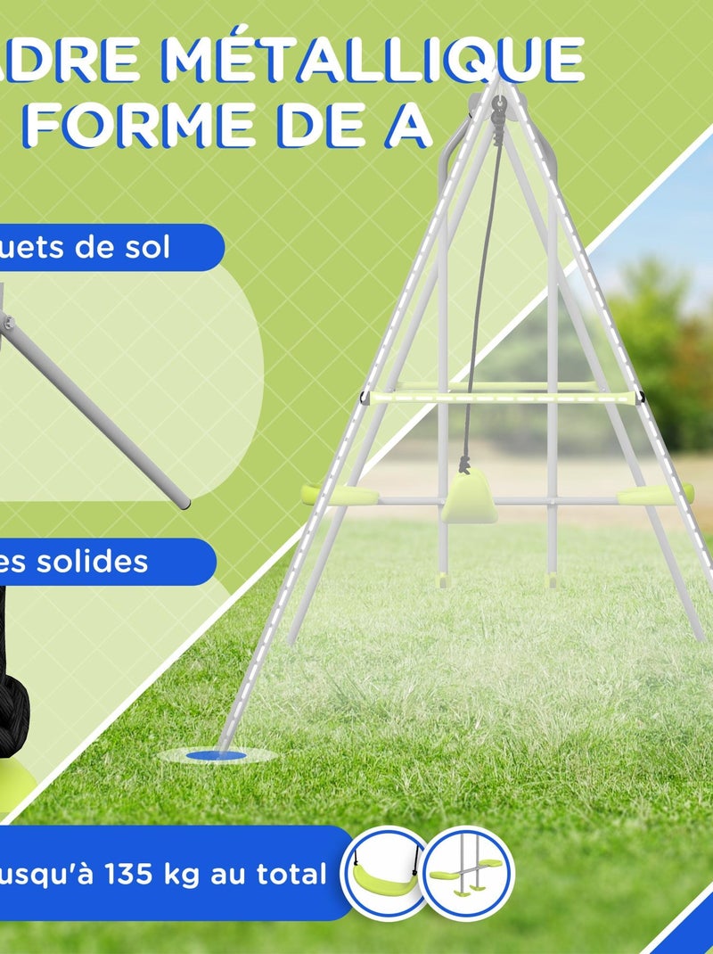 Balançoire 2 agrès portique avec balançoire et face à face gris vert Gris - Kiabi
