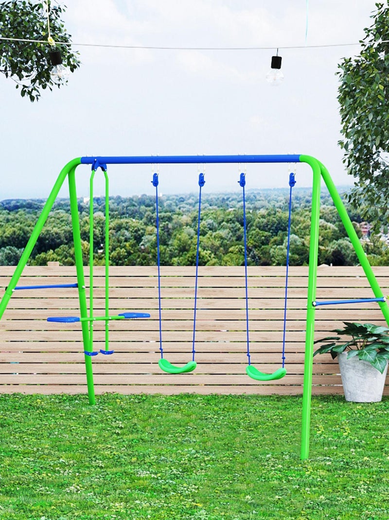 Balançoire 3 agrès portique avec 2 balançoires et face à face vert bleu Vert - Kiabi
