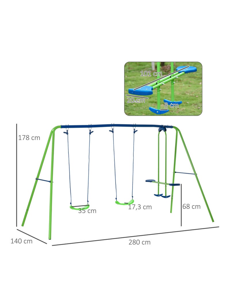Balançoire 3 agrès portique avec 2 balançoires et face à face vert bleu Vert - Kiabi