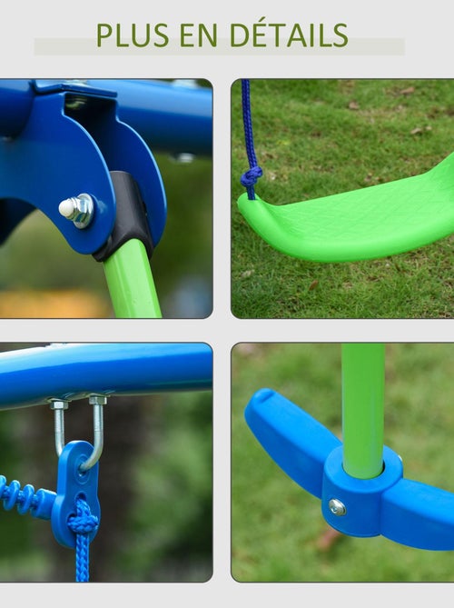 Balançoire 3 agrès portique avec 2 balançoires et face à face vert bleu - Kiabi