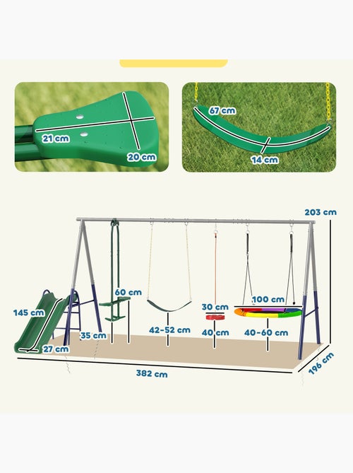 Balançoire aire de jeux 4+1 agrès acier - Kiabi Balançoire aire de jeux 4+1 agrès acier - Kiabi