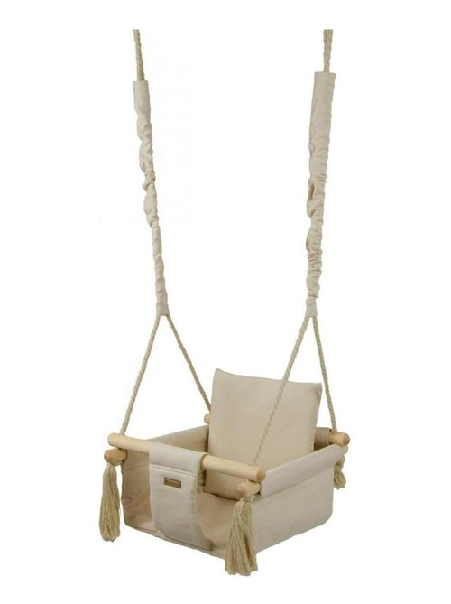 Balançoire bascule confortable pour enfants en bois coton terrasse jardin maison crème - Kiabi