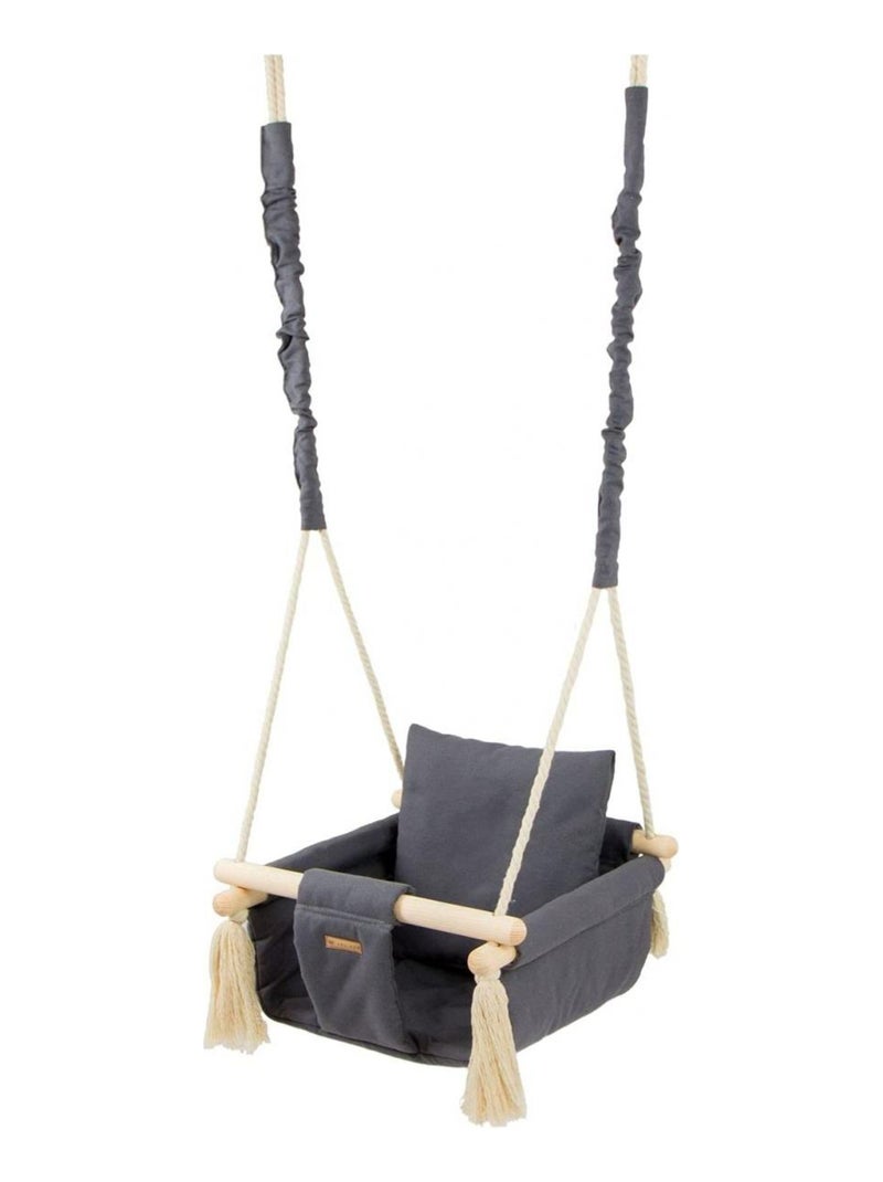 Balançoire bascule confortable pour enfants en bois coton terrasse jardin maison gris Gris - Kiabi