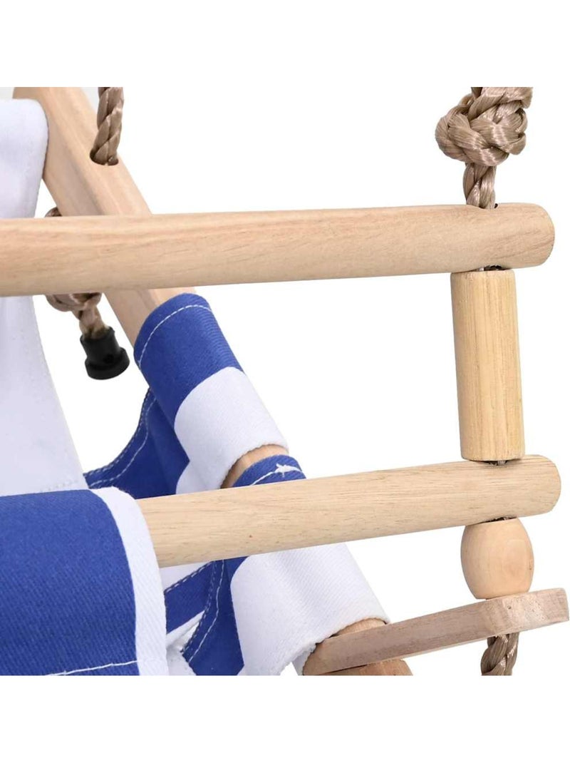 Balançoire bébé en coton et bois avec barre de sécurité vidaxl Bleu Blanc - Kiabi