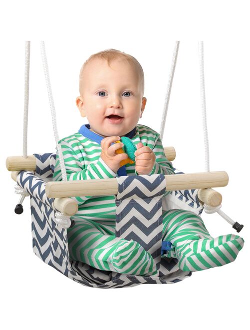 Balançoire bébé réglable accessoires inclus coton bleu blanc - Kiabi