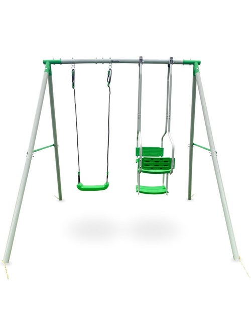 Balançoire de jardin 3 places pour enfants en acier, avec sièges doubles et simple dès 3 ans - Kiabi Balançoire de jardin 3 places pour enfants en acier, avec sièges doubles et simple dès 3 ans - Kiabi