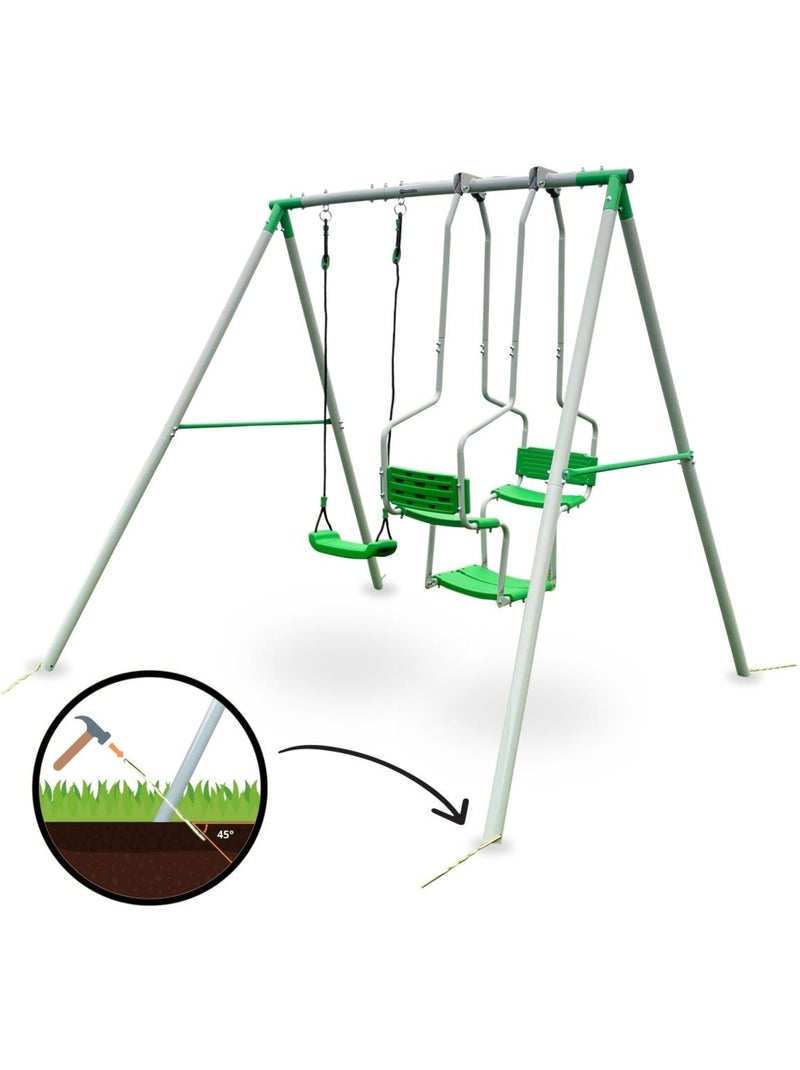 Balançoire de jardin 3 places pour enfants en acier, avec sièges doubles et simple dès 3 ans Vert - Kiabi