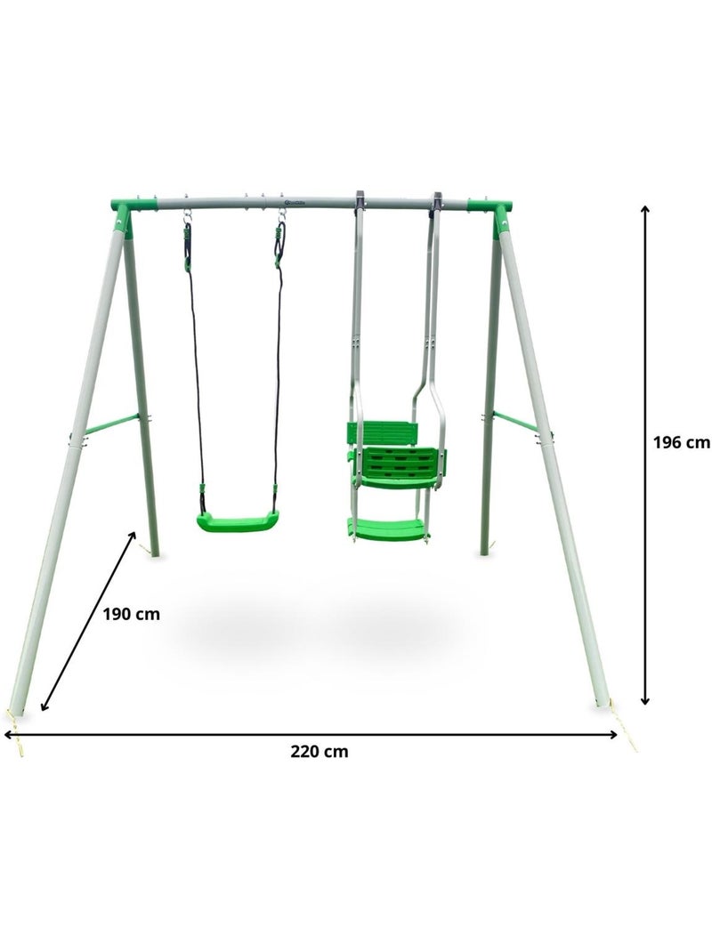 Balançoire de jardin 3 places pour enfants en acier, avec sièges doubles et simple dès 3 ans Vert - Kiabi