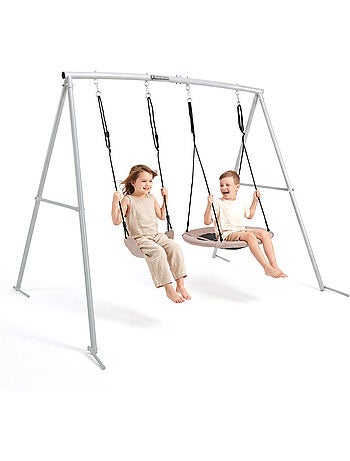 Balançoire double hypermotion 2 en 1 avec nid-de-pie et siège enfant