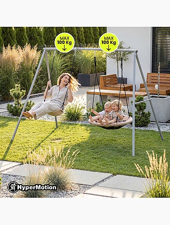 Balançoire double hypermotion 2 en 1 avec nid-de-pie et siège enfant