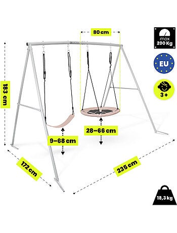 Balançoire double hypermotion 2 en 1 avec nid-de-pie et siège enfant