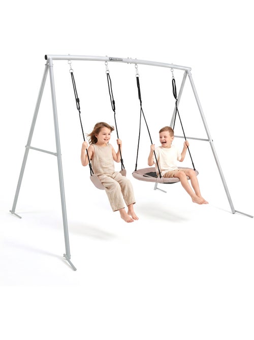 Balançoire double HyperMotion 2 en 1 avec nid-de-pie et siège enfant - Kiabi