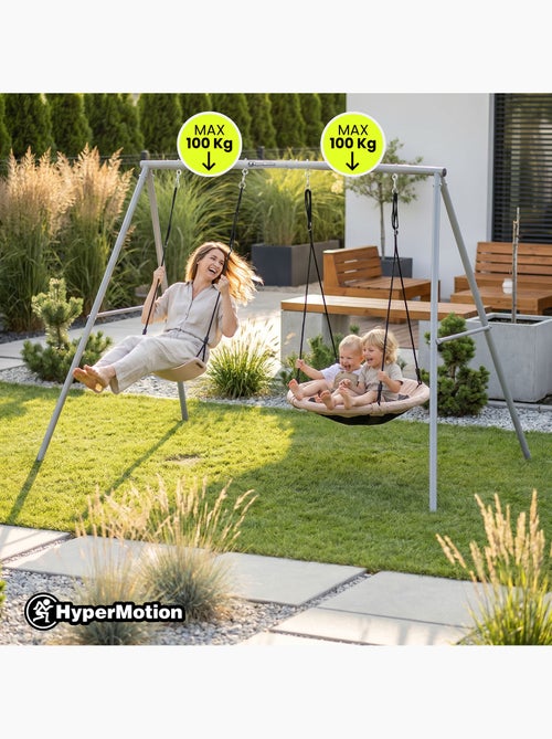 Balançoire double HyperMotion 2 en 1 avec nid-de-pie et siège enfant - Kiabi