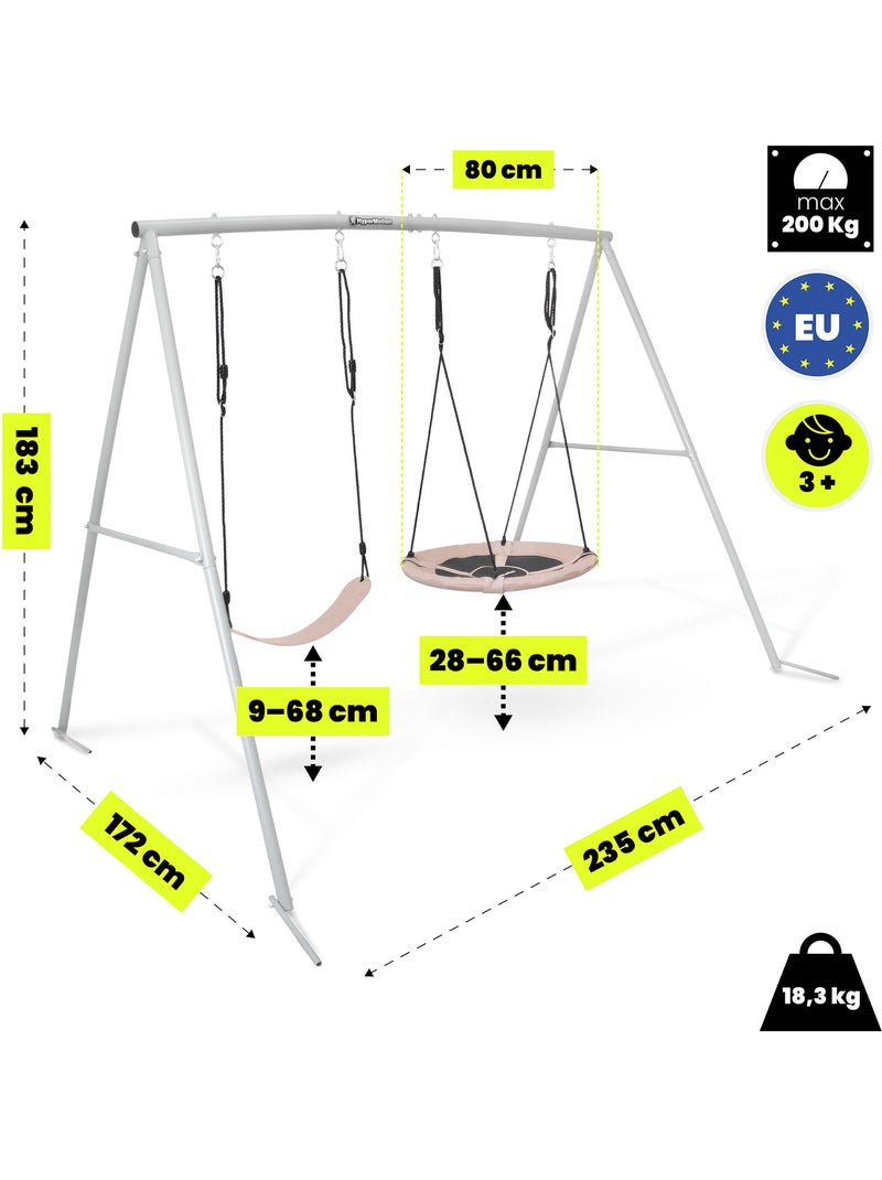 Balançoire double HyperMotion 2 en 1 avec nid-de-pie et siège enfant Beige - Kiabi