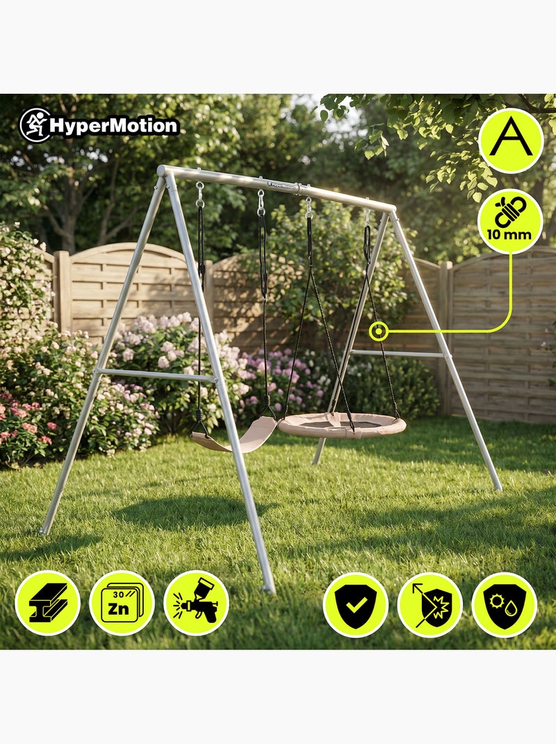 Balançoire double HyperMotion 2 en 1 avec nid-de-pie et siège enfant Beige - Kiabi