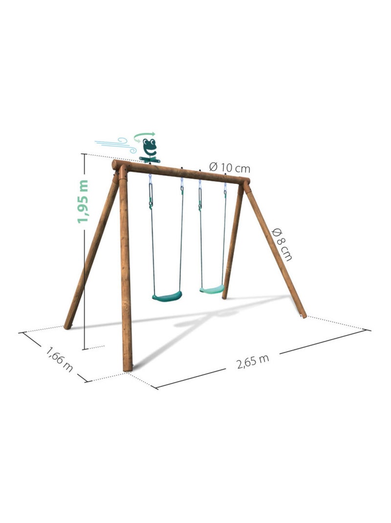 Balançoire en bois traité 2 agrès Alizée Marron - Kiabi