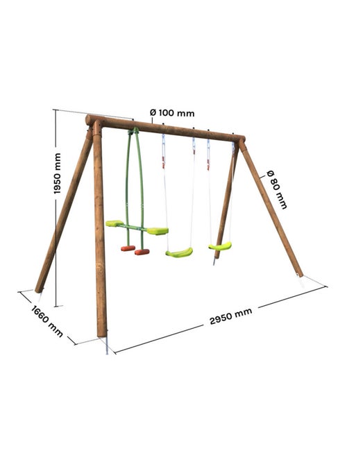 Balançoire en bois traité 3 agrès Pacco - Kiabi
