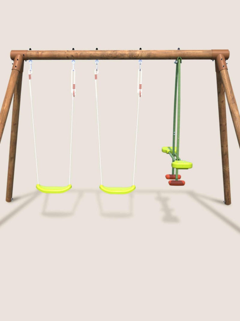 Balançoire en bois traité 3 agrès Pacco Marron - Kiabi