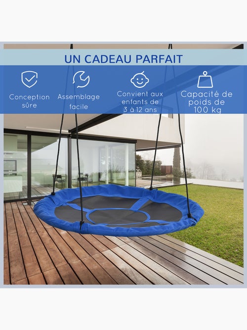 Balançoire nid d'oiseau ronde Ø 110 cm 4 anneaux inclus bleu - Kiabi
