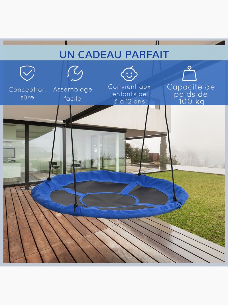 Balançoire nid d'oiseau ronde Ø 110 cm 4 anneaux inclus bleu Bleu Bleu - Kiabi