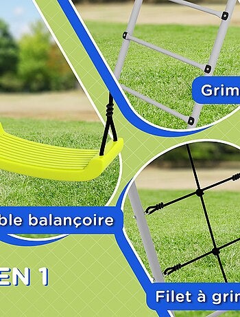 Balançoire portique 4 agrès - 2 balançoires, 2 échelles - gris vert