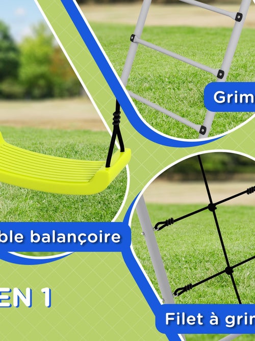 Balançoire portique 4 agrès - 2 balançoires, 2 échelles - gris vert - Kiabi Balançoire portique 4 agrès - 2 balançoires, 2 échelles - gris vert - Kiabi