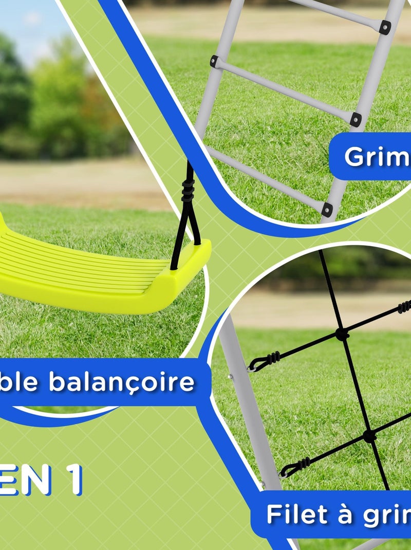 Balançoire portique 4 agrès - 2 balançoires, 2 échelles - gris vert Gris - Kiabi