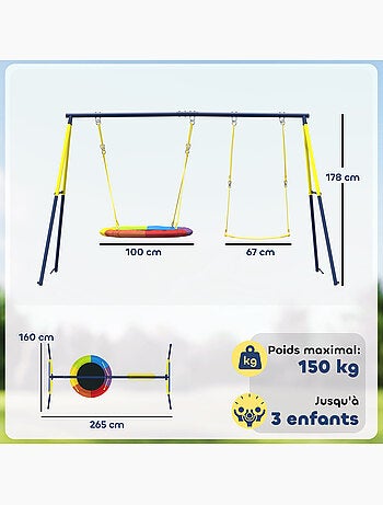 Balançoire portique enfant 3-8 ans acier