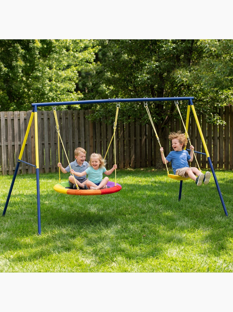 Balançoire portique enfant 3-8 ans acier Bleu Bleu - Kiabi