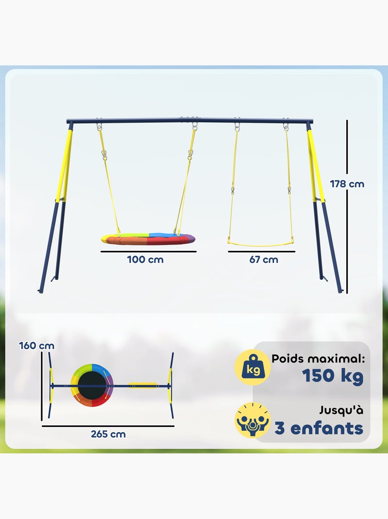 Balançoire portique enfant 3-8 ans acier Bleu Bleu - Kiabi