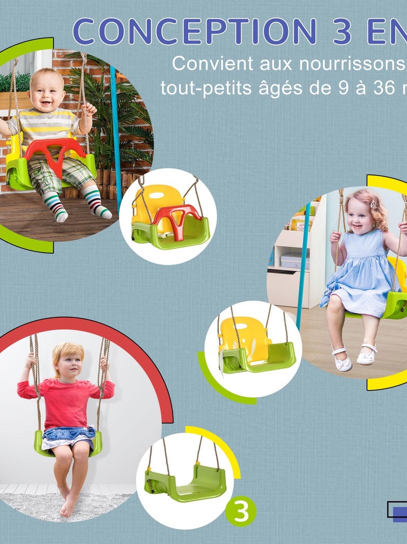 Balançoire siège 3 en 1 évolutif réglable enfant Vert - Kiabi
