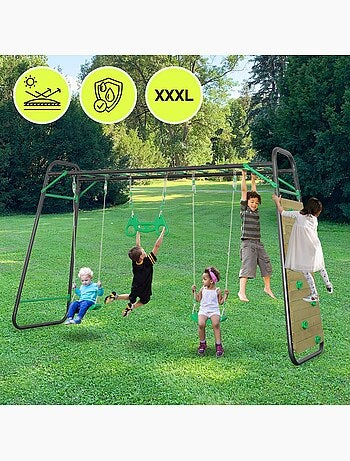 Balançoire xxxl hypermotion en acier avec trapèze et mur d'escalade